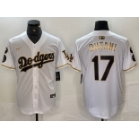 Men's Los Angeles Dodgers #17 Shohei Ohtani White Gold Fashion Stitched Cool Base Limited Jerseys