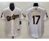 Men's Los Angeles Dodgers #17 Shohei Ohtani White Gold Fashion Stitched Cool Base Limited Jerseys