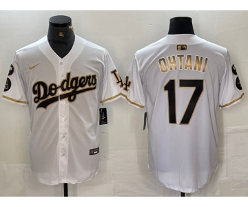 Men's Los Angeles Dodgers #17 Shohei Ohtani White Gold Fashion Stitched Cool Base Limited Jerseys