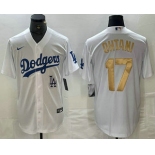 Men's Los Angeles Dodgers #17 Shohei Ohtani White Gold Stitched Cool Base Nike Jersey