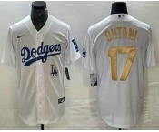 Men's Los Angeles Dodgers #17 Shohei Ohtani White Gold Stitched Cool Base Nike Jersey