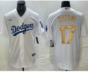 Men's Los Angeles Dodgers #17 Shohei Ohtani White Gold Stitched Cool Base Nike Jerseys