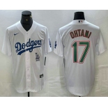 Men's Los Angeles Dodgers #17 Shohei Ohtani White Green Stitched Cool Base Nike Jersey