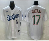 Men's Los Angeles Dodgers #17 Shohei Ohtani White Green Stitched Cool Base Nike Jersey