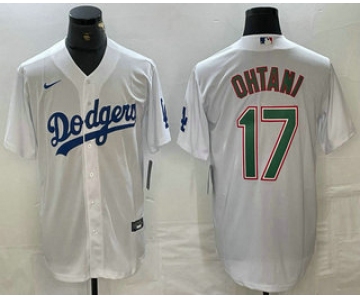 Men's Los Angeles Dodgers #17 Shohei Ohtani White Green Stitched Cool Base Nike Jerseys