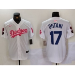 Men's Los Angeles Dodgers #17 Shohei Ohtani White Pink Vin & Kobe Patch Stitched Baseball Jersey