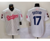 Men's Los Angeles Dodgers #17 Shohei Ohtani White Pink Vin & Kobe Patch Stitched Baseball Jersey