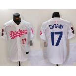 Men's Los Angeles Dodgers #17 Shohei Ohtani White Pink Vin & Kobe Patch Stitched Baseball Jerseys