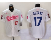 Men's Los Angeles Dodgers #17 Shohei Ohtani White Pink Vin & Kobe Patch Stitched Baseball Jerseys