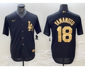 Men's Los Angeles Dodgers #18 Yoshinobu Yamamoto Black Gold Cool Base Stitched Jersey