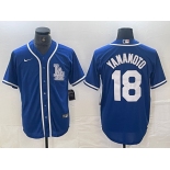 Men's Los Angeles Dodgers #18 Yoshinobu Yamamoto Blue Cool Base Stitched Baseball Jersey