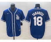 Men's Los Angeles Dodgers #18 Yoshinobu Yamamoto Blue Cool Base Stitched Baseball Jersey