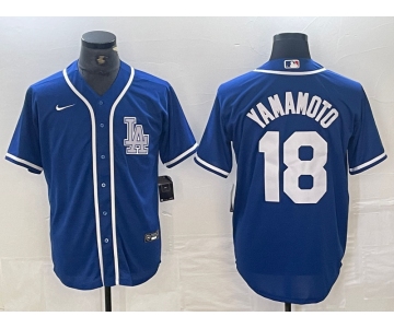 Men's Los Angeles Dodgers #18 Yoshinobu Yamamoto Blue Cool Base Stitched Baseball Jersey