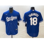 Men's Los Angeles Dodgers #18 Yoshinobu Yamamoto Blue Cool Base Stitched Jersey