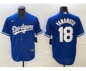 Men's Los Angeles Dodgers #18 Yoshinobu Yamamoto Blue Cool Base Stitched Jersey