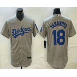 Men's Los Angeles Dodgers #18 Yoshinobu Yamamoto Grey Stitched Flex Base Nike Jersey