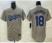 Men's Los Angeles Dodgers #18 Yoshinobu Yamamoto Grey Stitched Flex Base Nike Jersey