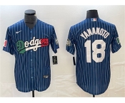 Men's Los Angeles Dodgers #18 Yoshinobu Yamamoto Navy Cool Base With Patch Stitched Baseball Jersey