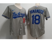 Mens Los Angeles Dodgers #18 Yoshinobu Yamamoto Nike Grey Los Angeles FlexBase Jersey