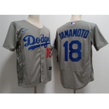 Mens Los Angeles Dodgers #18 Yoshinobu Yamamoto Nike Grey Road FlexBase Player Jersey