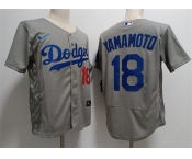 Mens Los Angeles Dodgers #18 Yoshinobu Yamamoto Nike Grey Road FlexBase Player Jersey