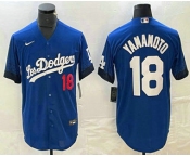 Men's Los Angeles Dodgers #18 Yoshinobu Yamamoto Number Blue 2021 City Connect Cool Base Stitched Jersey