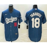 Men's Los Angeles Dodgers #18 Yoshinobu Yamamoto Number Blue Pinstripe Cool Base Stitched Baseball Jersey1