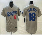 Men's Los Angeles Dodgers #18 Yoshinobu Yamamoto Number Grey Stitched Flex Base Nike Jersey