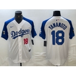 Men's Los Angeles Dodgers #18 Yoshinobu Yamamoto Number White Blue Fashion Stitched Cool Base Limited Jersey