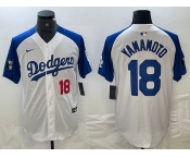 Men's Los Angeles Dodgers #18 Yoshinobu Yamamoto Number White Blue Fashion Stitched Cool Base Limited Jersey