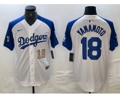 Men's Los Angeles Dodgers #18 Yoshinobu Yamamoto Number White Blue Fashion Stitched Cool Base Limited Jerseys