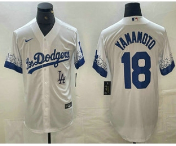 Men's Los Angeles Dodgers #18 Yoshinobu Yamamoto White 2021 City Connect Cool Base Stitched Jerseys