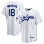 Men's Los Angeles Dodgers #18 Yoshinobu Yamamoto White 2024 World Series Champions Home Stitched Baseball Jersey