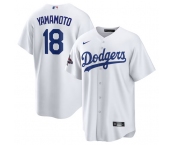 Men's Los Angeles Dodgers #18 Yoshinobu Yamamoto White 2024 World Series Champions Home Stitched Baseball Jersey