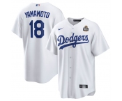 Men's Los Angeles Dodgers #18 Yoshinobu Yamamoto White 2024 World Series Cool Base Stitched Baseball Jersey