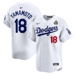 Men's Los Angeles Dodgers #18 Yoshinobu Yamamoto White 2024 World Series Home Limited Stitched Baseball Jersey