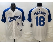 Men's Los Angeles Dodgers #18 Yoshinobu Yamamoto White Blue Fashion Stitched Cool Base Limited Jersey