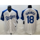 Men's Los Angeles Dodgers #18 Yoshinobu Yamamoto White Blue Fashion Stitched Cool Base Limited Jerseys