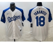 Men's Los Angeles Dodgers #18 Yoshinobu Yamamoto White Blue Fashion Stitched Cool Base Limited Jerseys