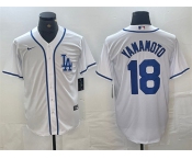 Men's Los Angeles Dodgers #18 Yoshinobu Yamamoto White Cool Base Stitched Baseball Jersey