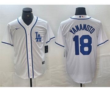 Men's Los Angeles Dodgers #18 Yoshinobu Yamamoto White Cool Base Stitched Baseball Jersey