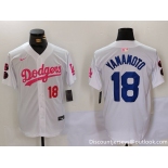 Men's Los Angeles Dodgers #18 Yoshinobu Yamamoto White Pink Vin & Kobe Patch Stitched Baseball Jersey1