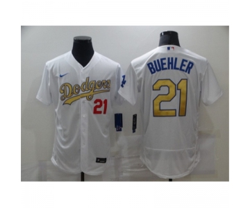 Men's Los Angeles Dodgers #21 Walker Buehl Olive Gold Authentic Jersey