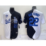 Mens Los Angeles Dodgers #22 Bad Bunny White Black Number 2022 Celebrity Softball Game Cool Base Jersey