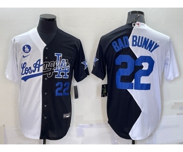 Men's Los Angeles Dodgers #22 Bad Bunny White Black Number 2022 Celebrity Softball Game Cool Base Jersey