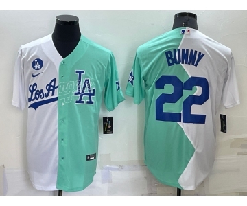 Men's Los Angeles Dodgers #22 Bad Bunny White Green 2022 All Star Cool Base Stitched Baseball Jersey1