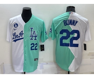 Men's Los Angeles Dodgers #22 Bad Bunny White Green 2022 All Star Cool Base Stitched Baseball Jersey