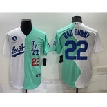 Mens Los Angeles Dodgers #22 Bad Bunny White Green Number 2022 Celebrity Softball Game Cool Base Jersey