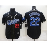 Men's Los Angeles Dodgers #22 Clayton Kershaw Black Blue Name Stitched MLB Cool Base Nike Jersey