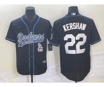 Men's Los Angeles Dodgers #22 Clayton Kershaw Black Cool Base Stitched Baseball Jersey